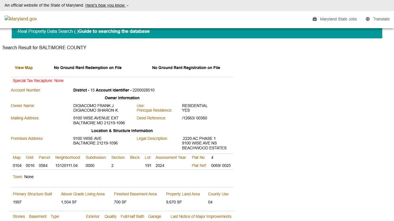 SDAT: Real Property Data Search