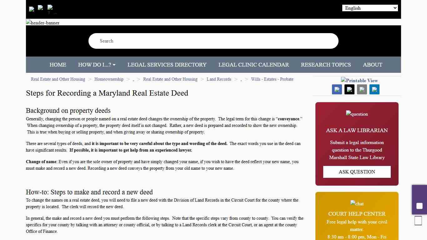 Steps for Recording a Maryland Real Estate Deed The Maryland People's Law Library