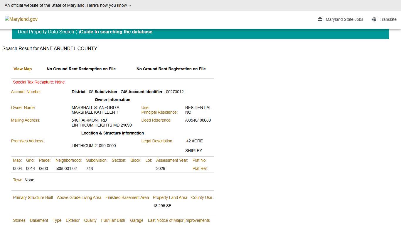 SDAT: Real Property Data Search