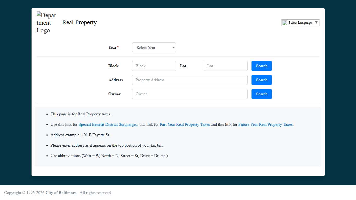 Real Property City of Baltimore